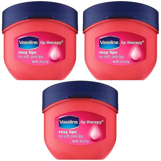 Vaseline Lip Therapy Rosy Lips 3-Pack – Moisturizing Lip Balm for Very Dry Lips in Mini Jars, 0.16 Oz Ea