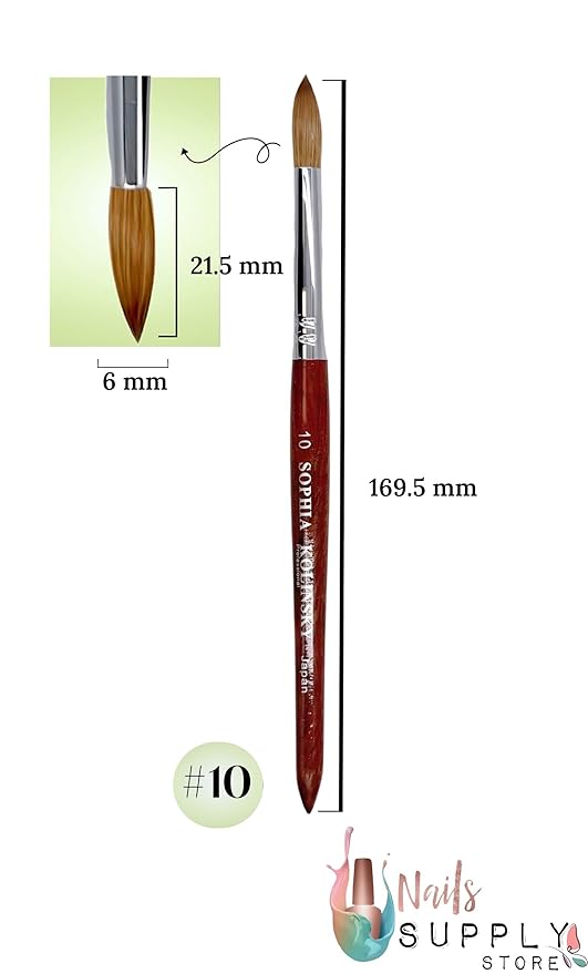 Acrylic Nail Brush Pure Kolinsky Hair Round Shape Redwood handle Size #6 to #22 Pick Your Size (SIZE #10)