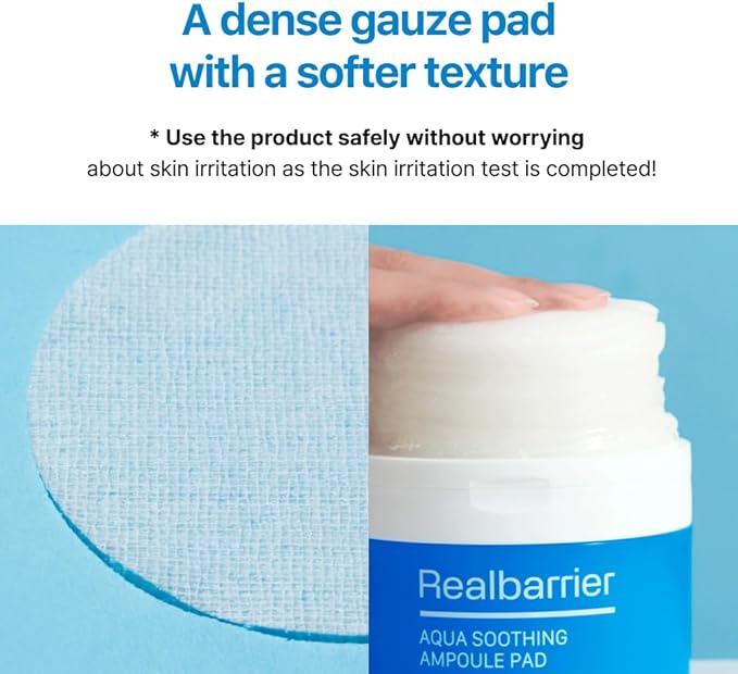 Real Barrier Aqua Soothing Ampoule Pad, 70 Pads, Cooling Soothing Facial Pad Mask for Redness Relief, Skin Barrier Repair Face Moisturizer with Hyaluronic Acid for Sensitive Dry Skin, Korean Skincare