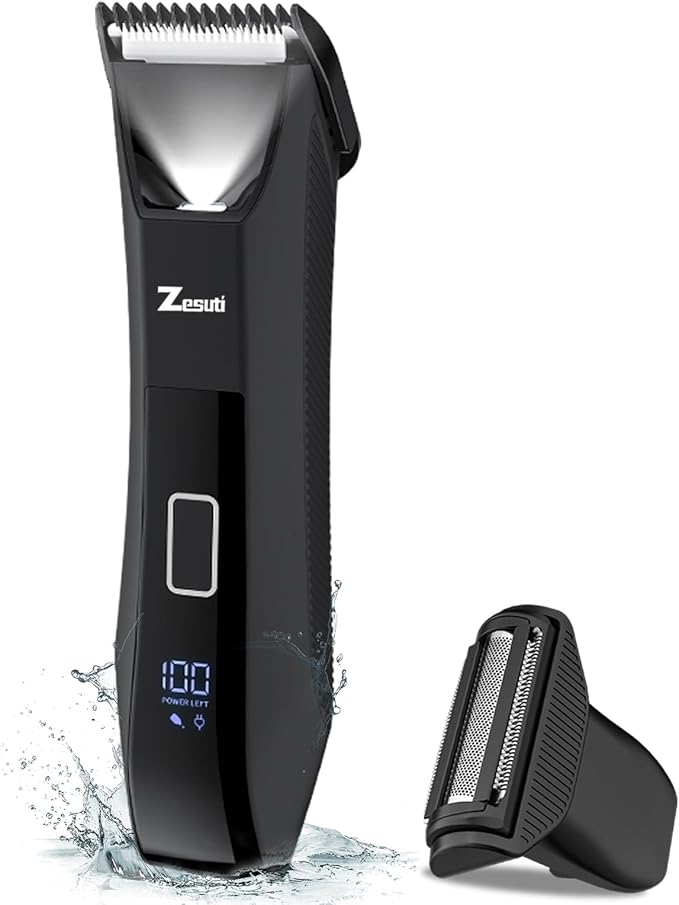 2-in-1 Manscape Trimmer for Men,Body & Groin Hair Trimmers for Men,Bikini Trimmer Women- Wet/Dry Electric Razors for Smooth No-Nick Shaving,IPX7 Waterproof Ball Shaver,LED Display,Black