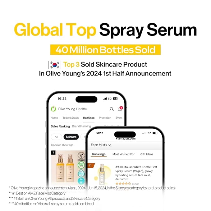 d'alba Piedmont Italian White Truffle First Spray Serum, Vegan Skin Care, Hydrating Face Moisturizer, Glow Serum for Radiant Skin, Non Comedogenic, All In One Mist (1.69 fl oz.)