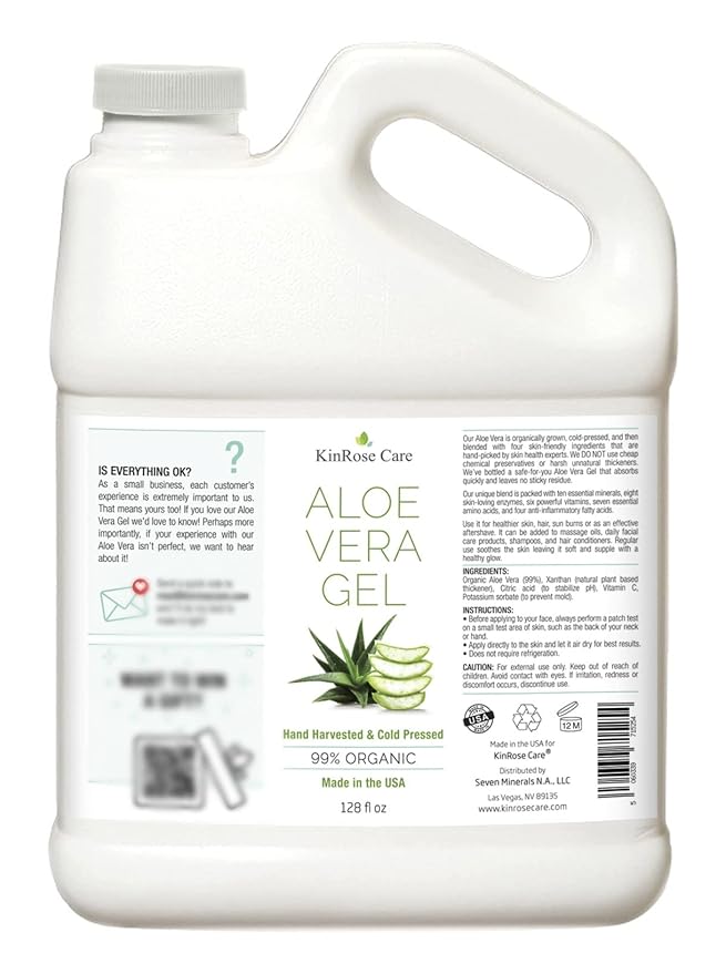 Aloe Vera Gel Organic Gallon for Face, Skin, Hair & Sunburn Relief 100 Percent Pure Aloe Vera Gel Bulk Wholesale - Cold Pressed, Vegan, Unscented - Made in USA (128 Fl Oz)