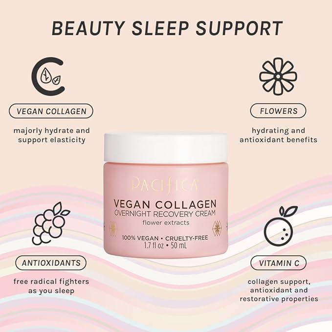 Pacifica Night Face Cream - Vegan Collagen Overnight Recovery Cream, Nighttime Face Cream for Anti-Aging & Wrinkles, Improves Dry Skin & Redness Vegan, Clean Beauty, Dermatologist Tested