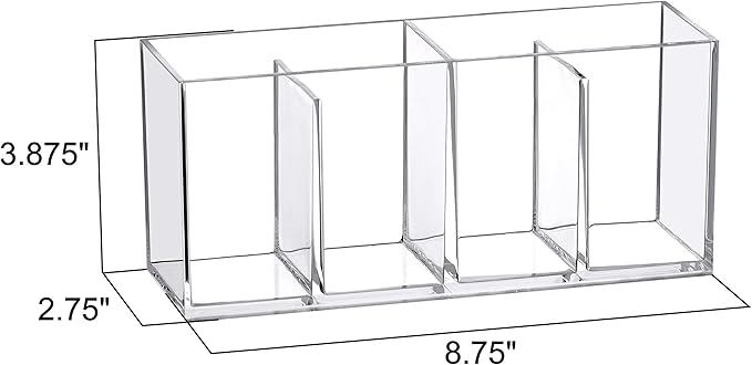 Amazing Abby - Glamour - Acrylic 4-Compartment Makeup Organizer, Transparent Plastic Makeup Brush Holder, Perfect Bathroom Vanity Storage Solution for Makeup Brushes, Eyebrow Pencils, and More