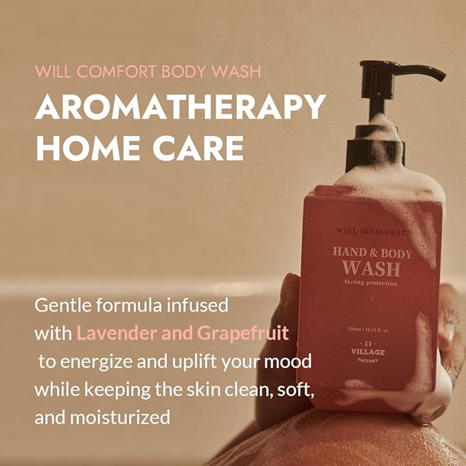 Will Invigorate Hand and Body Wash (300ml/10.14 fl.oz.) Premium Home Spa Aromatherapy Korean Body Cleanser (Lavender and Grapefruit)