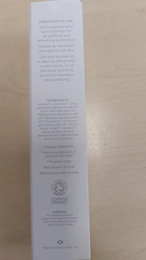 Ishga Body Spray | Natural & Organic Skincare | Scottish Seaweed | Lemongrass, Rose Geranium, Red Mandarin, Bergamot, Sandalwood | 3.38fl oz (100ml)