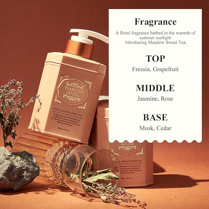 Floral Meadow Sweet Tea Perfumed Body Lotion, Daily Moisturizer, Body Lotion For Dry Skin & Sensitive Skin, Non-Greasy, Slow Aging, Jasmine Scent, Korean Skin Care