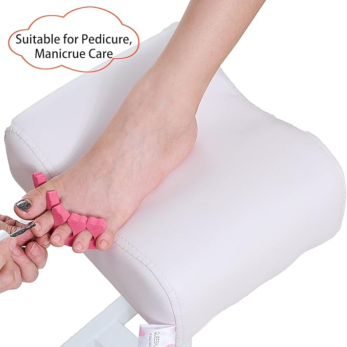 Pedicure Stand Footrest Stand Adjustable Height Technician SPA Beauty Stand Stool with Non-Slip SPA Salon Home Equipment White