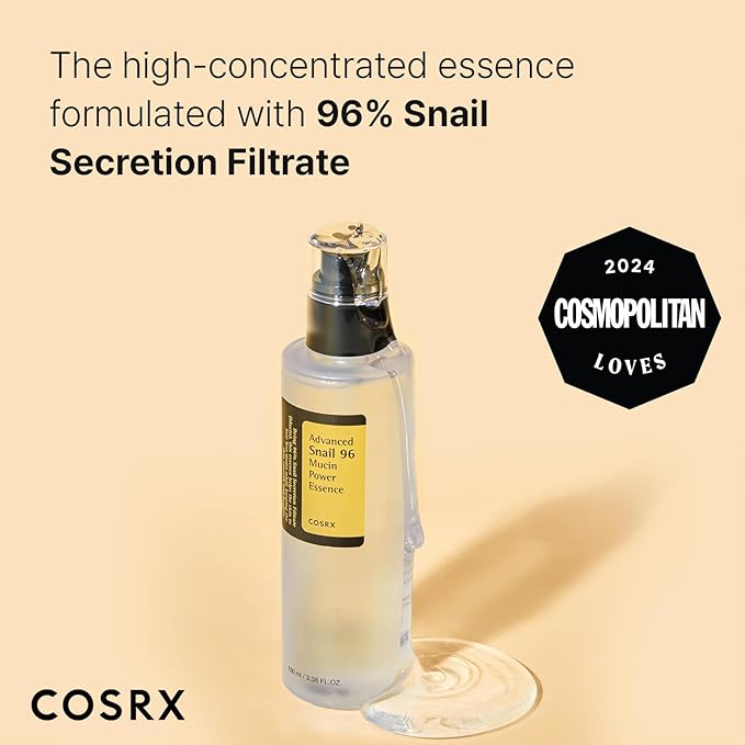COSRX Snail Mucin 96% Power Repairing Essence 3.38 fl.oz, Hydrating Serum for Face with Snail Secretion Filtrate, Mother day gifts for mom, Korean Skin Care