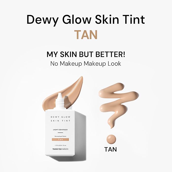 THANK YOU FARMER Dewy Glow Skin Tint, Long-Lasting Tinted Moisturizer, Light coverage, Vitamin B3, Niacinamide, Adenosine, Korean Beauty Dermatologist Tested, Tan, 1.75 fl oz