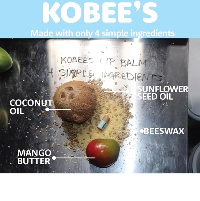 Kobeesco Fruit Flavors 4 pack, Lip Balm, Lip Moisturizer, Lip Cure, Lip Balm, Chapstick