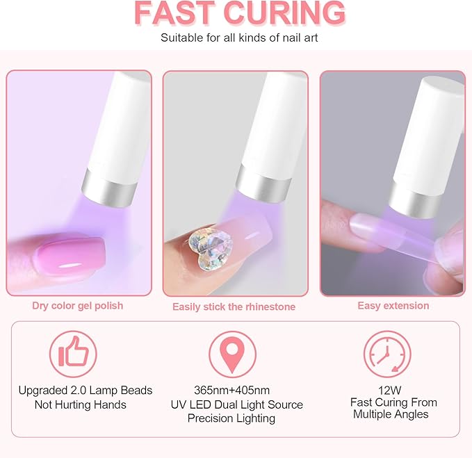 Rechargeable U V Light for Gel Nails Polish, Mini Flash Cure Light for Gel X Nails, Cordless U V LED Nail Lamp, Nail Dryer with 4 Timers&Sensor, Fast Curing Gooseneck U V Lamp, Pink,Off White