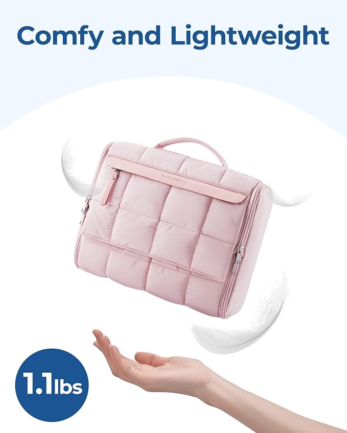 BAGSMART Travel Toiletry Bag, Extra Large Full-open Hanging Toiletry Bag for Women, Puffy Cosmetic Makeup Bag Organizer with Handle for Accessories, Essentials, Toiletries (Beige 13''L)