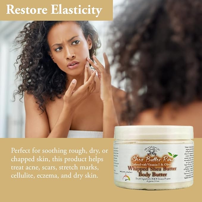 Yadain Raw Shea Butter | Whipped Shea Butter for Face and Body Moisturizing Natural Body Butter for Skin Hydration & Protection, 12oz