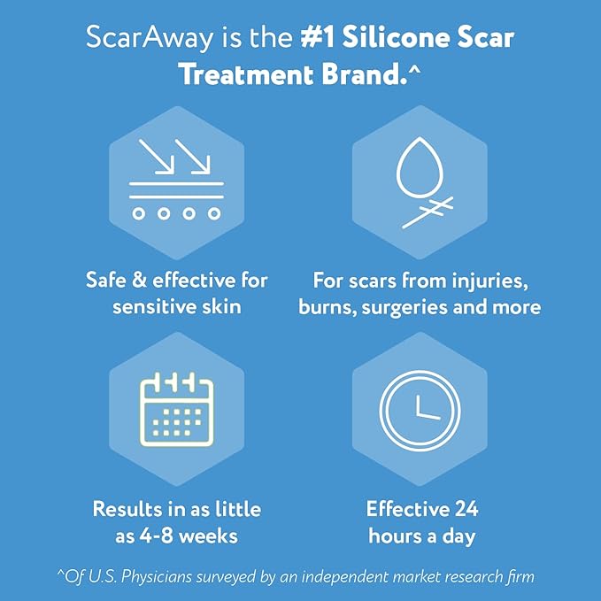 ScarAway Advanced Silicone Scar Sheets, Medical Grade Silicone Strips (1.5" x 3") Scar Treatment & Prevention for Surgical, Burn, Body, Hypertrophic & Keloid Scars Treatment, 8 Tan Reusable Sheets