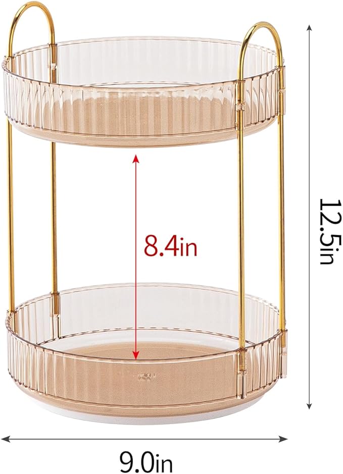 360° Rotating Makeup Organizer for Vanity - 2 Tier Perfume Organizer with Large Capacity - Skincare Organizer for Bathroom Counter - Space-Saving Cosmetic Storage for Dresser Countertop (Gold)