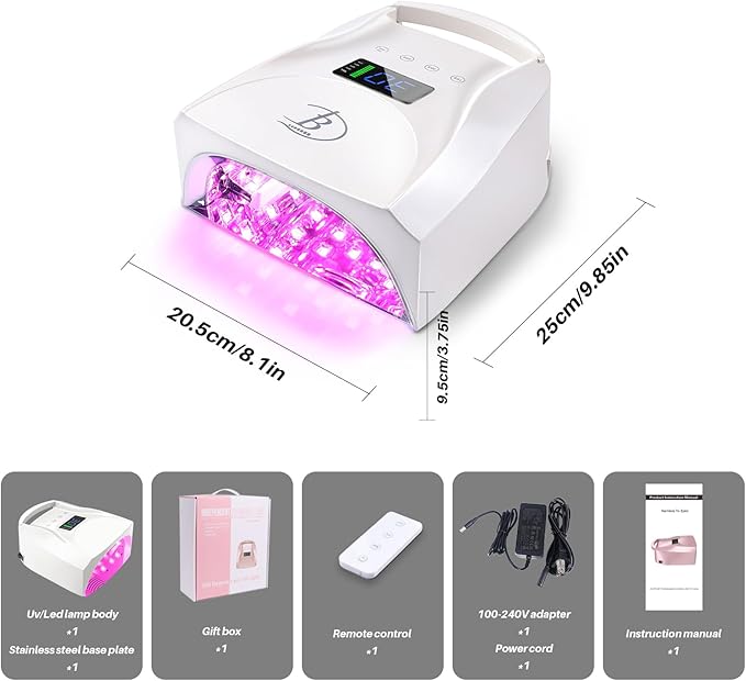 UV LED Nail Lamp,96W Rechargeable Cordless Nail Dryer, 52 Beads Quick Dry with Remote Control,4 Timers,Auto Sensor,Key Sound,Built-in Cooling Fan,Professional Gel Polish UV Light (White)