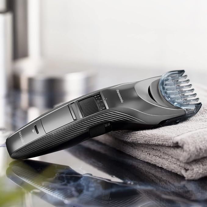 Panasonic Performance Hair Clippers with 2 Attachments and Adjustable Length Settings, Corded or Cordless Trimmer for Hair and Beard - ER-GC63-H (Silver)