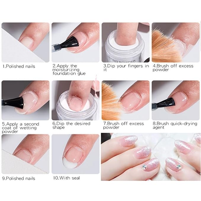 26 Pcs Dip Powder Nail Kit Set 8 Colors Glitter With Dipping Acrylic powder - Paillette Long-Lasting Nail Manicure, No nail UV lamp required