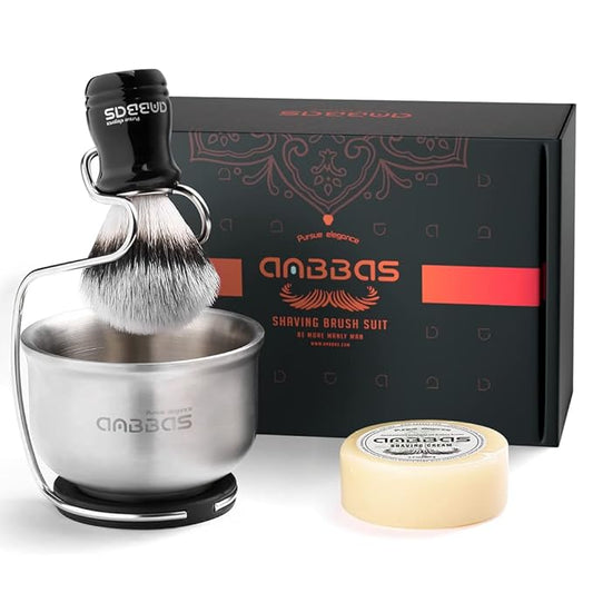 Anbbas Synthetic Badger Shaving Brush with Stainless Steel Shaving Stand and Lathering Foam Bowl, 3.5 oz Natural Shaving Soap Puck Refill for Men Wet Shave