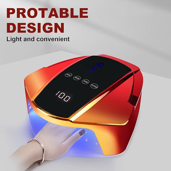 96w Cordless LED Nail Lamp with Portable Handle Professional Curing UV Lamp for Gel Nails Auto Infrared Sensor and 4 Timers (Red)