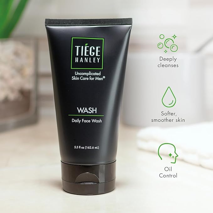 Tiege Hanley Daily Mens Face Wash, 5.5 Oz - Gentle Fragrance-Free Face Cleanser for Men Revitalizes, Hydrates & Softens Skin - Men's Face Wash & Facial Cleanser Skincare for Dry & Sensitive Skin