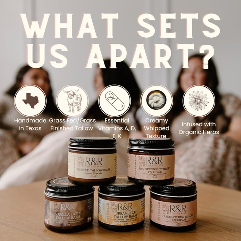 Handmade Honey & Tallow Balm- 100% Grass Fed Beef Tallow for Skin Care- 100% Natural Whipped Tallow Balm- Sensitive & Dry Skin, Eczema, Psoriasis- 2 FL. oz