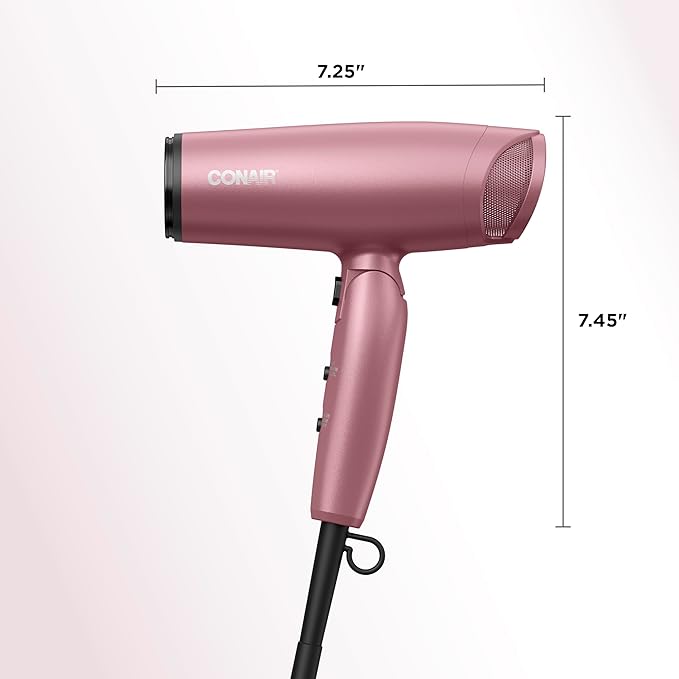 Conair Hair Dryer with Diffuser and Folding Handle, Travel Friendly Hair Dryer, Radiance Boost Blow Dryer for Less Frizz, More Shine, and Irresistibly Silky Hair, Includes Diffuser and Concentrator