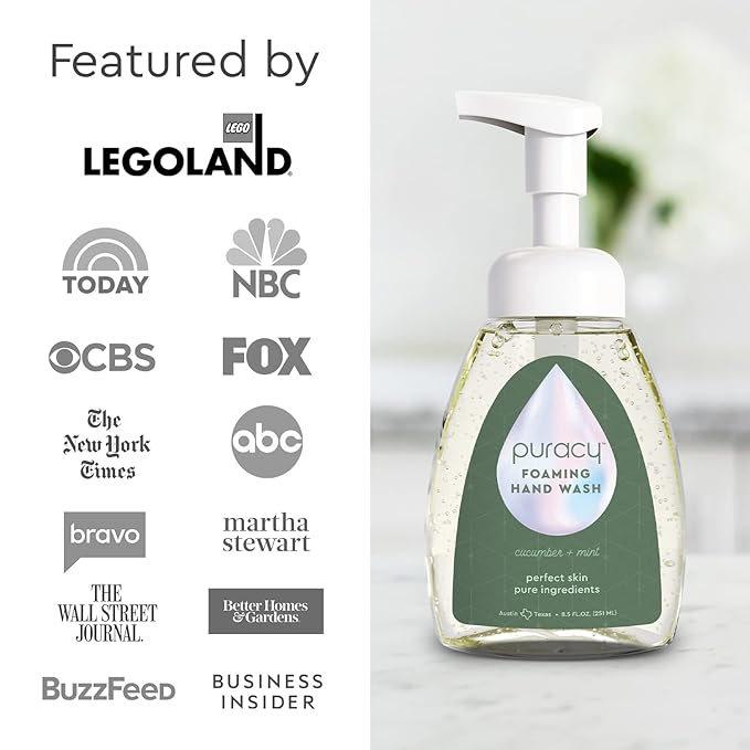 Puracy Foaming Hand Soap - Plant-Powered Natural Hand Soap As Seen on TikTok, Non-Toxic, Sulfate-Free Liquid Soap, Moisturizing Foam Handwash Liquid (Cucumber & Mint, 12 fl oz, 3-Pack)