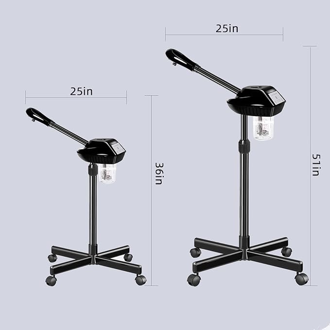 Professional Facial Steamer, Face Steamer on Wheels, Esthetician Beauty Face Equipment with More Steam for Clean Skin and Moisturizes, Adjustable Height and Angle for Beauty, Spa and Home Use(Black)