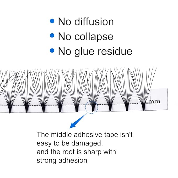 Volume Lash Extensions 10D 12D Premade Fans Eyelash Extensions 0.07mm Thickness 14-20mm Mixed C/D Curl Short Stem Premade Volume Eyelash Extensions Pointed Base Fans