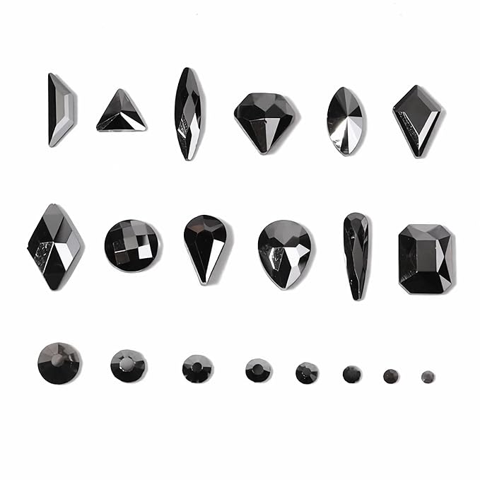 12 Types of Mine Black 600 Diamonds + 2500 Flat Rhinestones Mix 20 Styles Flatback DIY Crafts Rhinestone Crystals 3D Decorations Flat Back Stones Set + Rhinestone Picker Wax Pen