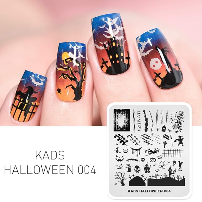 KADS 3Pcs Nail Stamping Plates Set Nails Art Stamp Templates Halloween Horror Themed Skull Bat Witch Spider(Halloween 2)
