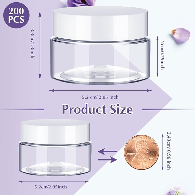 200 Pcs 1 oz Empty Bulk Plastic Container Jars with White Lid Leak Proof Round Clear Plastic Jars Small Cosmetic Travel Containers for Storage Makeup Beauty Products Creams Lotion Ointments