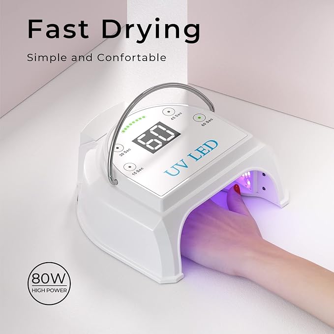 80W Professional Cordless UV LED Nail Lamp, UV Lights for Nails with 45 Beads and Rechargeable Battery, Portable LED Gel Nail Curing Dryer, Nail Polish Machine for Salon or Home, White