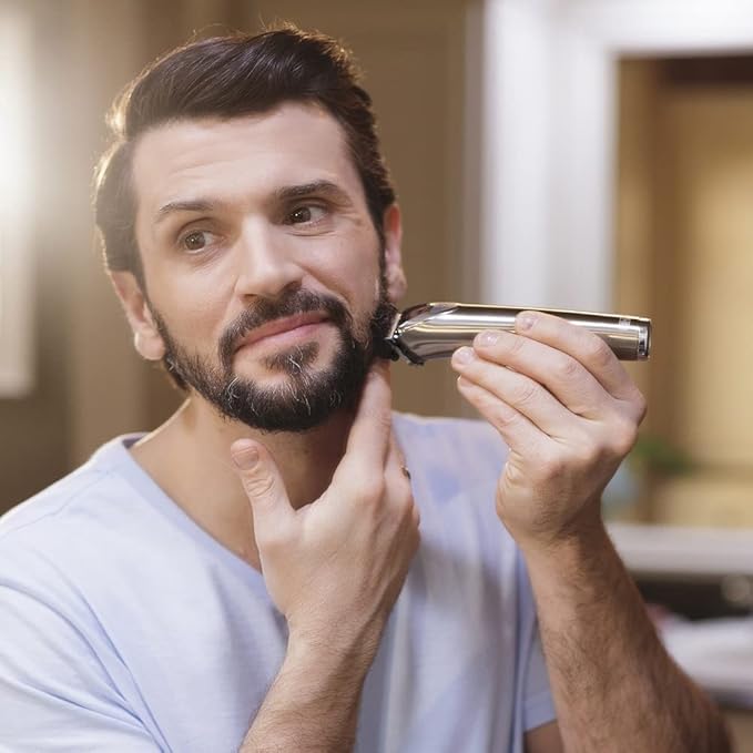 Wahl USA Stainless Steel Lithium-Ion Cordless Beard Trimmer for Men - Rechargeable All in One Men's Beard Trimmer with Rotary Ear & Nose Trimmer, & Detail Trimmer - Model 9818A