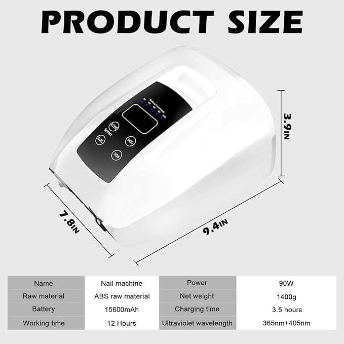 90W Professional Wireless Cordless Rechargeable UV LED Nail Lamp,Nail Lamp Gel Nail Curing Dryer Light for Nails with 45 Beads,4 Timer Setting LCD Display Nail Polish Machine (White)