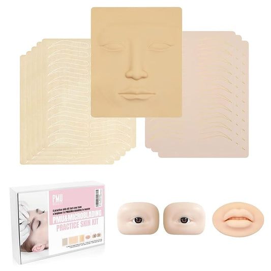 12Pcs Microblading Practice Skin Brow Practice Face Sheet Double Sided Inkless Eyebrow Shaped for Ombre Brows Practice Permanent Makeup PMU Supplies Tattoo Fake Skins Eyebrow Lip Blushing Training