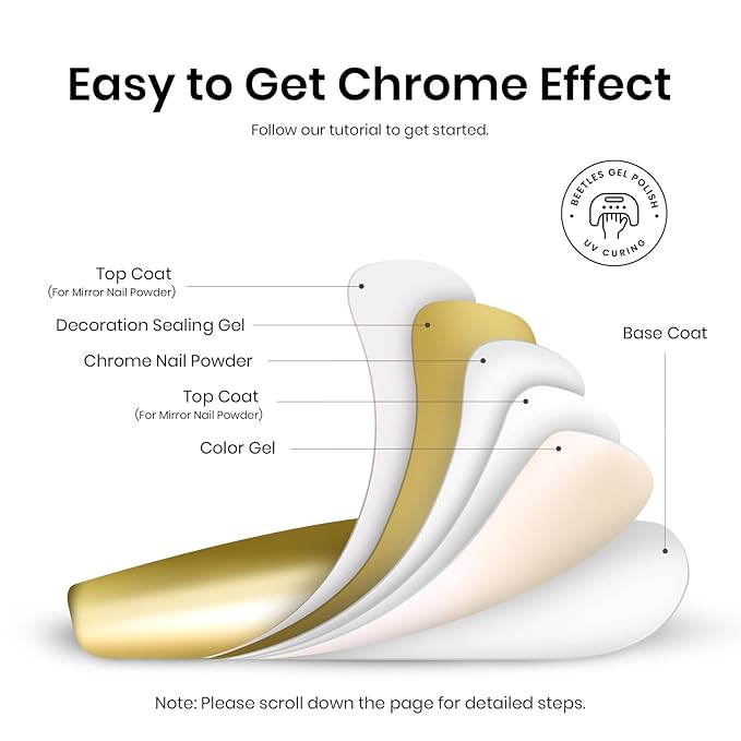 Beetles 20 Colors Metallic Chrome Nail Powder, Metallic nail polish Chrome Powder Mirror Effect Holographic Aurora Nail Art 0.5g/Jar, with Top Coat & Decoration Sealing Gel Black White Gel Polish