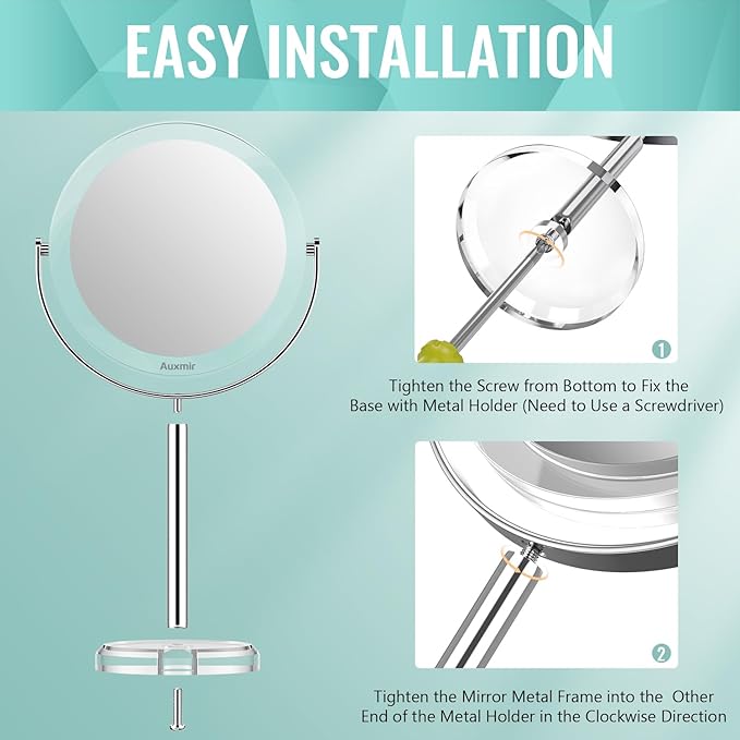 1X/ 30X Magnifying Mirror, Makeup Mirror with Tweezer, Double Sided Round Vanity Tabletop Mirror, 360° Rotation Portable for Dressing Table Desk Bathroom Bedroom Travel, Clear