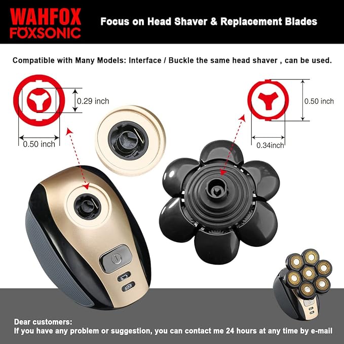 Universal 7 Blades Head Shaver Replacement Heads for Head Shaver and Other Brands Shaver, 7 Heads Head Shaver Bald Shaver Beard Electric Razor Shaver Head (Gold+Black)