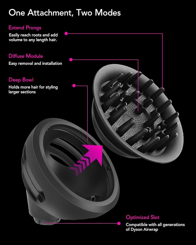 Wave+Curl Diffuser for Dyson Airwrap Styler, Upgraded Diffuser Nozzle Attachment for Dyson Airwrap HS01 HS05 HS08 for Wavy Curly or Coily Hair Type