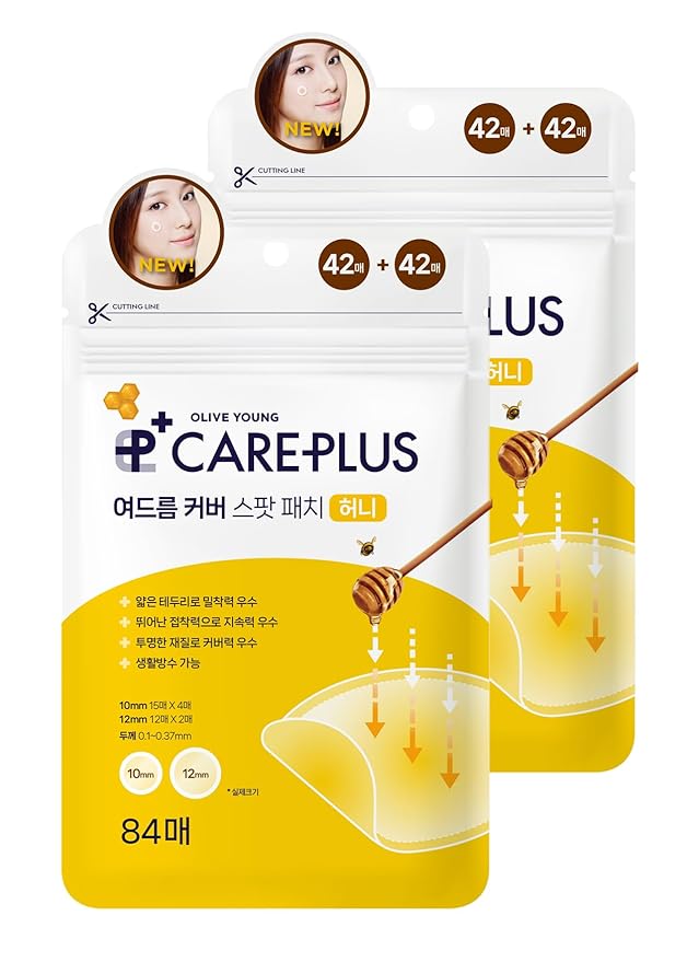 OLIVE YOUNG Care Plus Spot Patch | Hydrocolloid Acne Korean Spot Patch to Cover Zits, Pimples and Blemishes, for Troubled Skin and Face (Manuka Honey, 168 Count (Pack of 2))