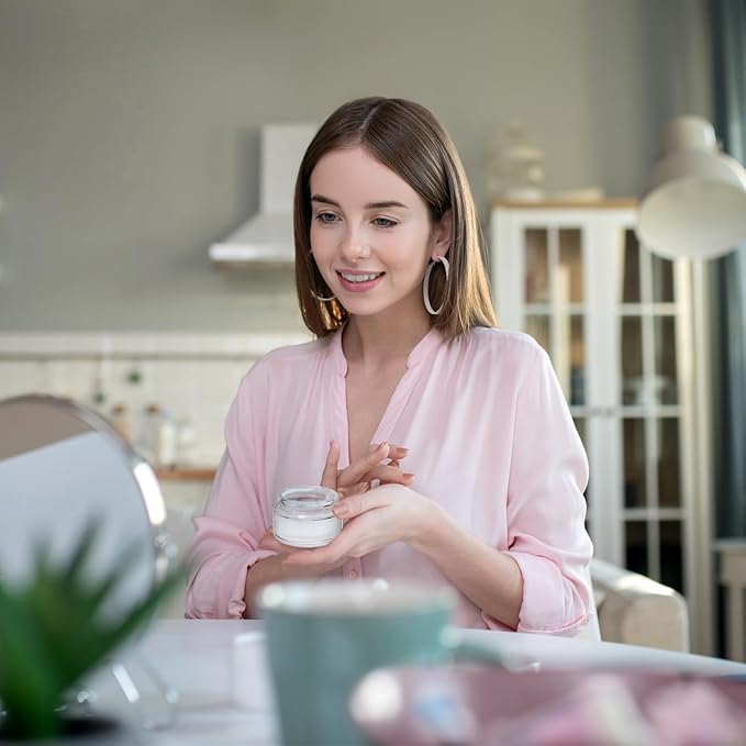 Domensi 60 Pcs 1oz Glass Jars with Lids Bulk Salve Tins Small Glass Candle Cosmetic Jars for Travel with Inner Liners Containers for Lotions Sample Cream(Clear, Black Lid)