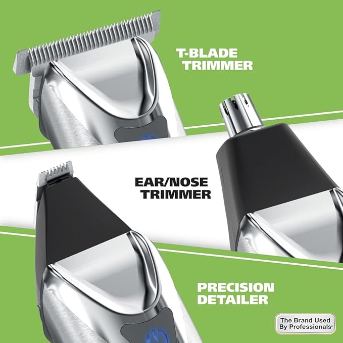 Wahl USA Stainless Steel Lithium-Ion Cordless Beard Trimmer for Men - Rechargeable All in One Men's Beard Trimmer with Rotary Ear & Nose Trimmer, & Detail Trimmer - Model 9818A