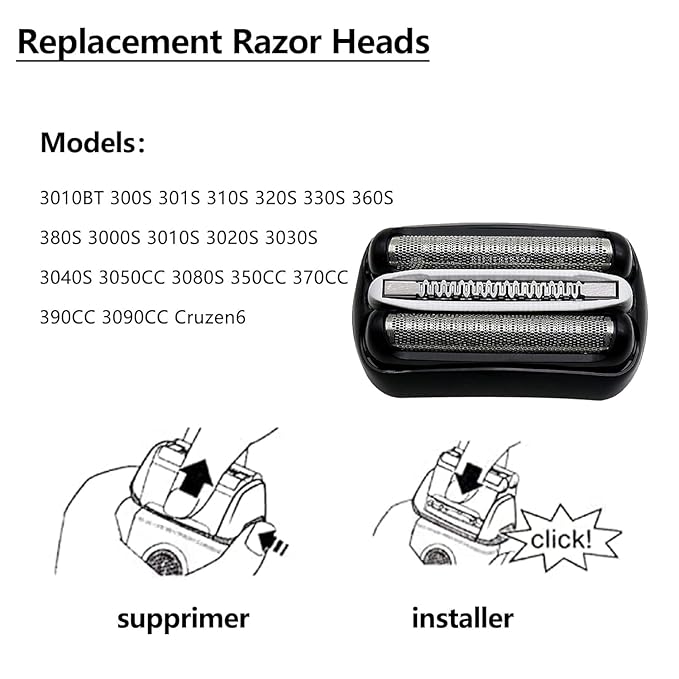 32B Replacement Shaver Heads Compatible with Series 3 Wet and Dry Replacement Head,32B Foil & Cutter Razor Head Electric Shaver 3040s 3010s 310s 3000s 3050cc 3080s 390cc