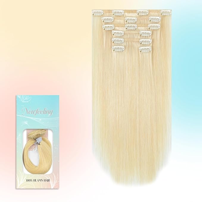 Blonde Hair Extensions Real Human Hair 12 Inch 75g Remy Human Hair Straight Clip ins for Women #60 Platinum Blonde Clip in Hair Extensions