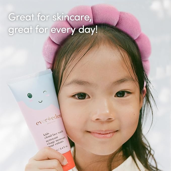 Happy Morning DUO Kids Spa Headband for Girls: Clean & Vegan Skin Care Bundle | Cloud Face Wash + SPF 20 Mineral Face Cream | Non-Toxic | Easy-to-Use Skincare
