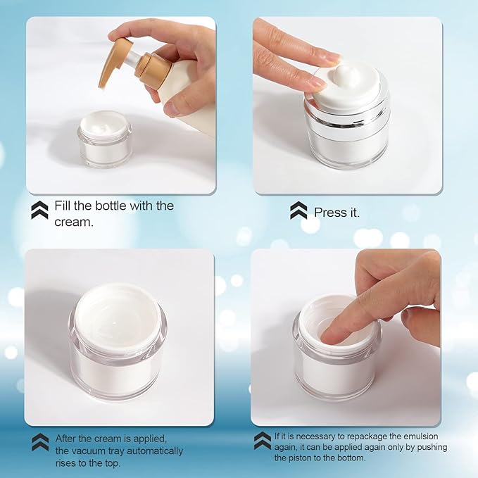3Pack 0.5 Oz Air Pump Container for Cream, Pump Moisturizer Drunk Elephant Container, Empty Cream Subpackage Jar Vacuum Bottle Dispenser for Skincare Lotion Moisturizer Creams