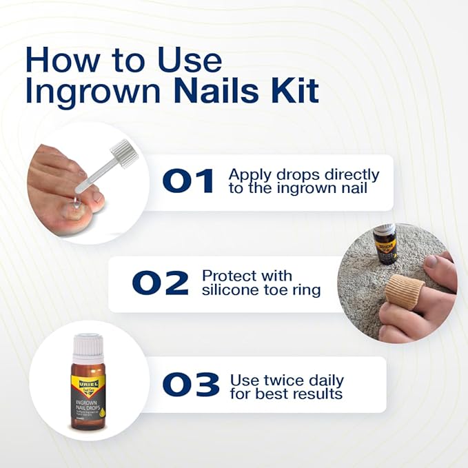 URIEL UPGRADED Ingrown Toenail Treatment with Silicone Caps, Ingrown Toenail Removal Kit, Ingrown Nail Kit Relief with Ingrown toenail drops 11 ml
